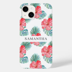 Tropical Pink Floral Watercolor Name  Case-Mate iPhone 14 Case