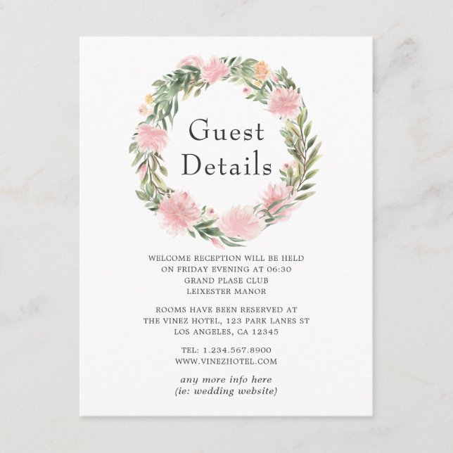 Tropical Pink Floral Wedding Guest Details Enclosure Card (Front)