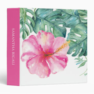 Tropical Pink Flower Palm Leaf Elegant Binder