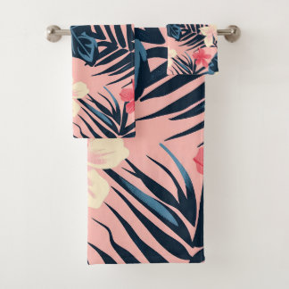 Tropical pink flowers bath towel set