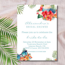 Tropical Pink Flowers Beach Bridal Shower