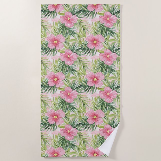 Tropical Pink Flowers   Beach Towel (Front)