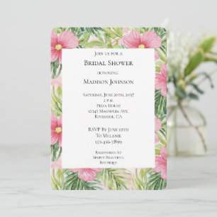 Tropical Pink Flowers Bridal Shower Invitation