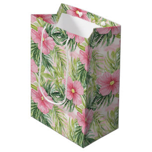 Tropical Pink Flowers Bridal Shower Medium Gift Bag