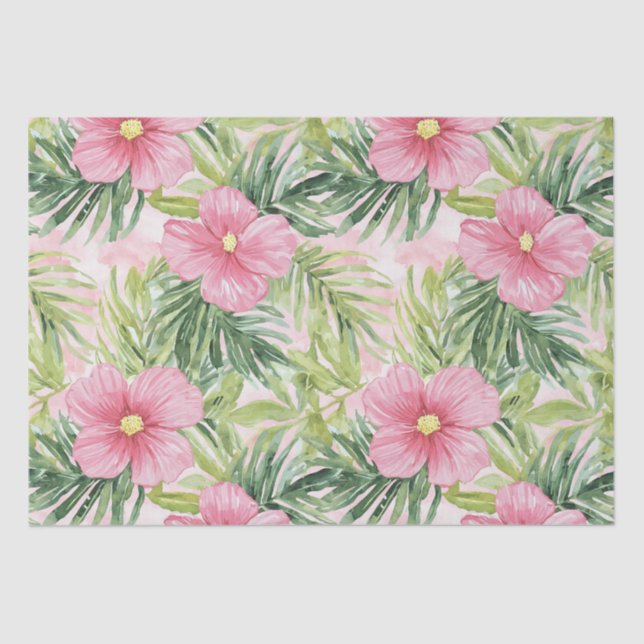 Tropical Pink Flowers Bridal Shower Tissue Paper (Front)