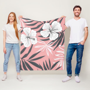 Tropical pink flowers fleece blanket