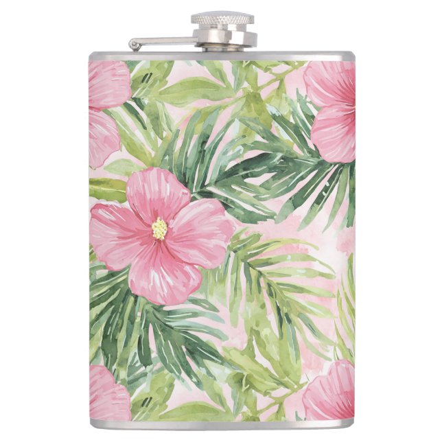 Tropical Pink Flowers   Hip Flask (Front)