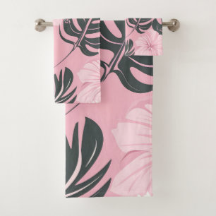 Tropical pink flowers pattern bath towel set