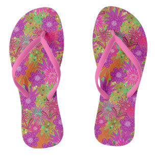 Tropical Pink Flowers Pattern Flip Flops