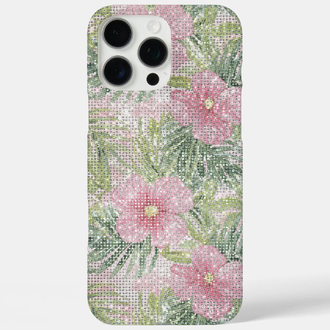 Tropical Pink Flowers Sparkle Case-Mate iPhone Case (Back)