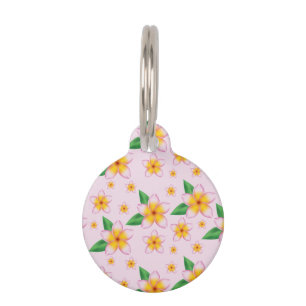 Tropical Pink Frangipani Flowers & Custom Info Pet Tag