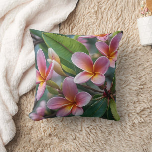 Tropical Pink Frangipani Flowers, Throw Pillow