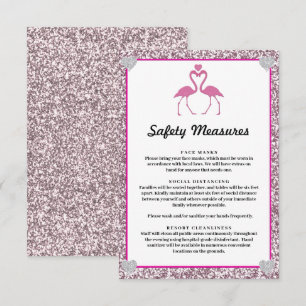 Tropical Pink Glitter Flamingo Safety Measures Enclosure Card