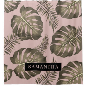 Tropical Pink & Gold Palm Leaves Pattern & Name 
