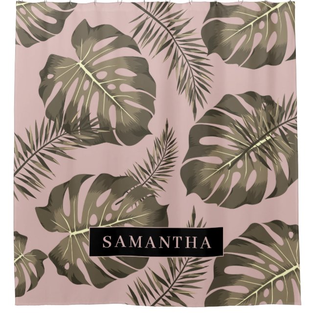 Tropical Pink & Gold Palm Leaves Pattern & Name  (Front)