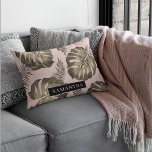 Tropical Pink & Gold Palm Leaves Pattern & Name  Accent Pillow<br><div class="desc">The Tropical Pink & Gold Palm Leaves pattern features a vibrant and exotic design inspired by tropical aesthetics. The colour scheme revolves around shades of pink and gold, creating a luxurious and stylish look. The pattern consists of palm leaves rendered in a variety of sizes and orientations, evoking a sense...</div>