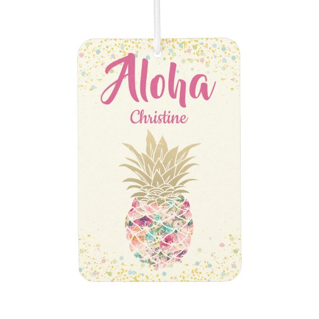 Tropical Pink Gold Pineapple Floral Personalized Air Freshener (Front)
