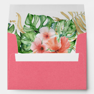 Tropical Pink Gold Watercolor Floral Wedding Envelope