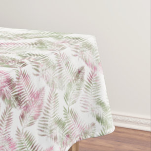Tropical Pink Green Leaves Tablecloth