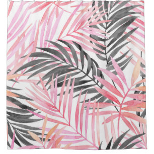Tropical Pink Green Leaves Watercolor