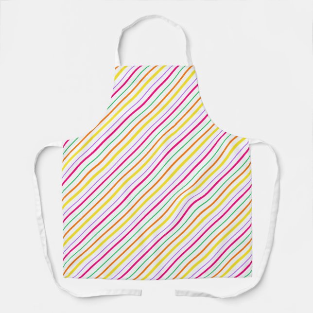 Tropical Pink Green Orange Yellow Stripes Apron (Front)
