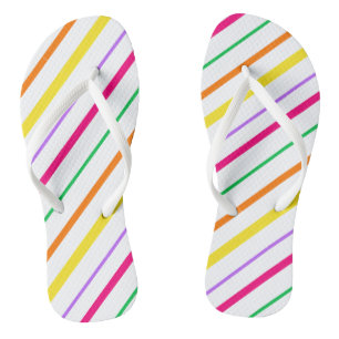 Tropical Pink Green Orange Yellow Stripes Flip Flo Flops