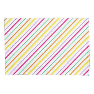 Tropical Pink Green Orange Yellow Stripes Pillowcase