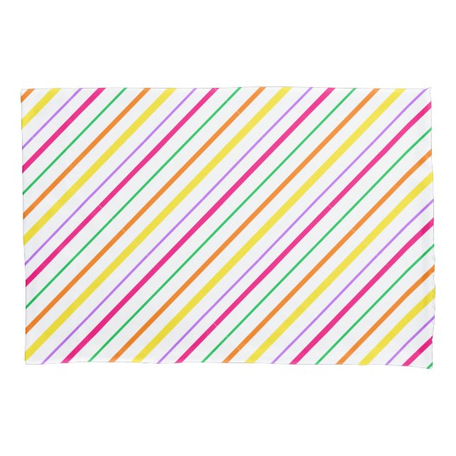 Tropical Pink Green Orange Yellow Stripes Pillowcase (Front)