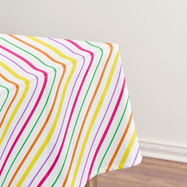 Tropical Pink Green Orange Yellow Stripes  Tablecloth (In Situ)