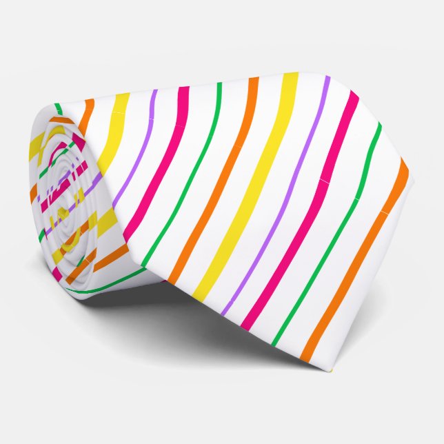 Tropical Pink Green Orange Yellow Stripes Tie (Rolled)