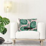 Tropical Pink & Green Palm Leaves Pattern & Name Accent Pillow<br><div class="desc">The Tropical Pink & Green Palm Leaves pattern is a vibrant and lively design that incorporates elements of nature and a tropical aesthetic. The pattern features lush palm leaves in shades of pink and green, creating a striking contrast and an overall eye-catching appearance.Overall, the Tropical Pink & Green Palm Leaves...</div>