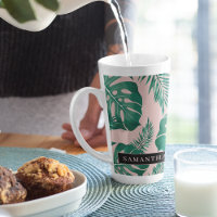 Tropical Pink & Green Palm Leaves Pattern & Name