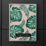 Tropical Pink & Green Palm Leaves Pattern & Name Poster<br><div class="desc">Tropical Pink & Green Palm Leaves Pattern & Name</div>