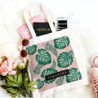 Tropical Pink & Green Palm Leaves Pattern & Name