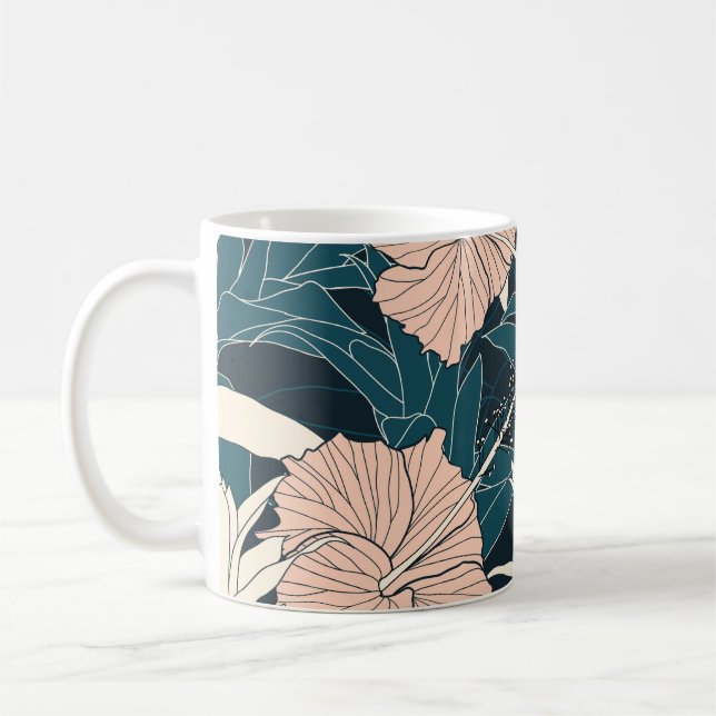 Tropical pink hibiscus, dark background coffee mug (Left)