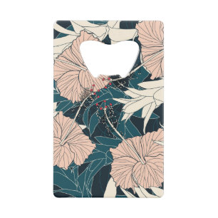 Tropical pink hibiscus, dark background credit card bottle opener