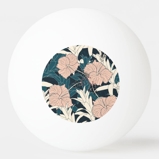 Tropical pink hibiscus, dark background ping pong ball (Front)