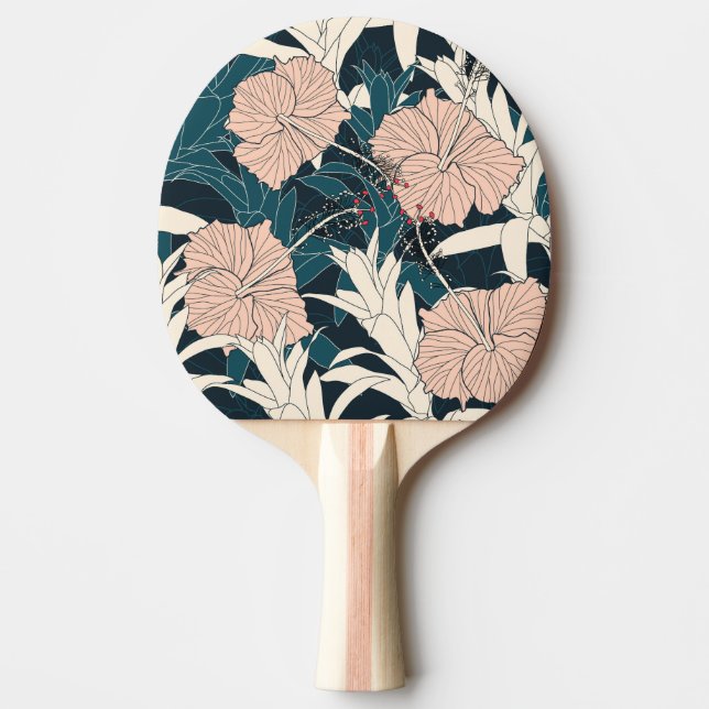Tropical pink hibiscus, dark background ping pong paddle (Front)