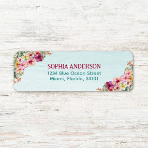 Tropical Pink Hibiscus Floral Return Address