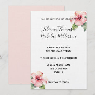 Tropical Pink Hibiscus Floral Wedding  Invitation
