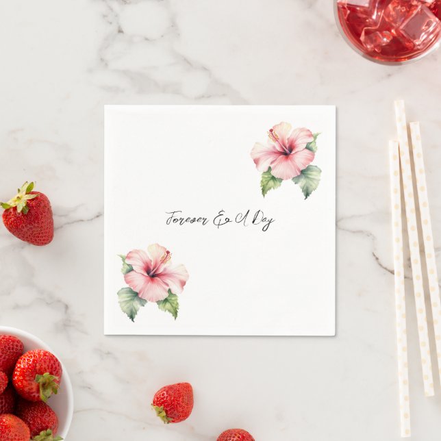Tropical Pink Hibiscus Floral Wedding  Napkin (Insitu)
