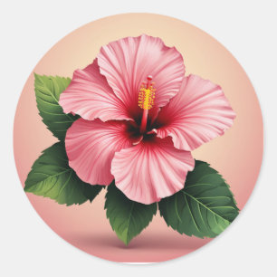 Tropical Pink Hibiscus Flower Classic Round Sticker