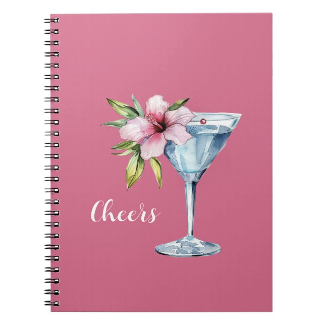 Tropical Pink Hibiscus Flower Drink Notebook (Front)