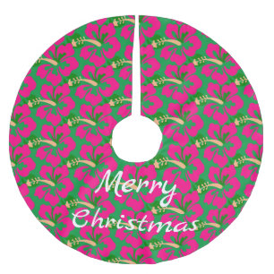 Tropical Pink Hibiscus Flower Thunder_Cove Brushed Polyester Tree Skirt
