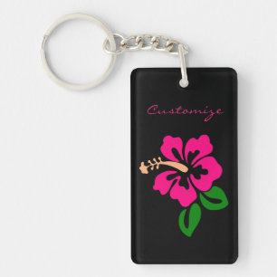 Tropical Pink Hibiscus Flower Thunder_Cove Keychain