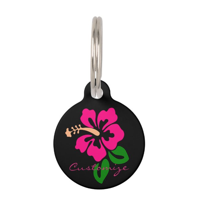 Tropical Pink Hibiscus Flower Thunder_Cove Pet Tag (Front)