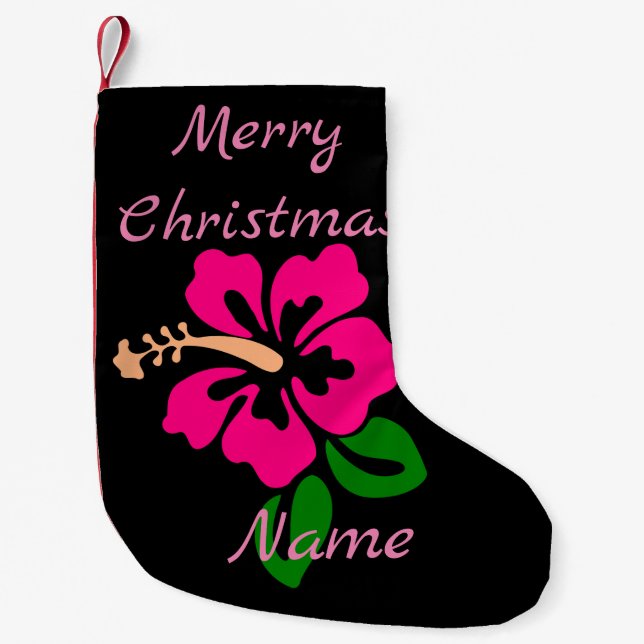 Tropical Pink Hibiscus Flower Thunder_Cove Small Christmas Stocking (Front)
