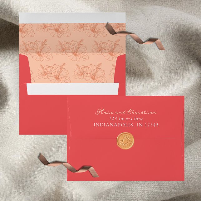 Tropical Pink Hibiscus Flower Wedding Envelope (Tropical Pink Hibiscus Flower Wedding Envelope)