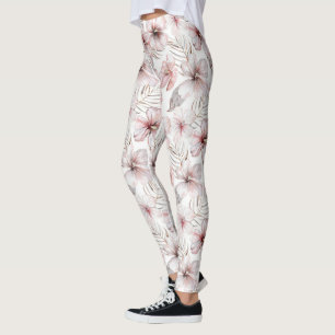 Tropical Pink Hibiscus Flowers Leggings
