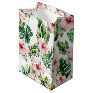 Tropical Pink Hibiscus Flowers Medium Gift Bag
